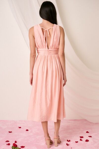 Mittoshop Ruched V-Neck Sleeveless Midi Dress OutfitFlow
