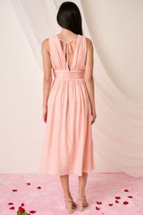 Mittoshop Ruched V-Neck Sleeveless Midi Dress OutfitFlow