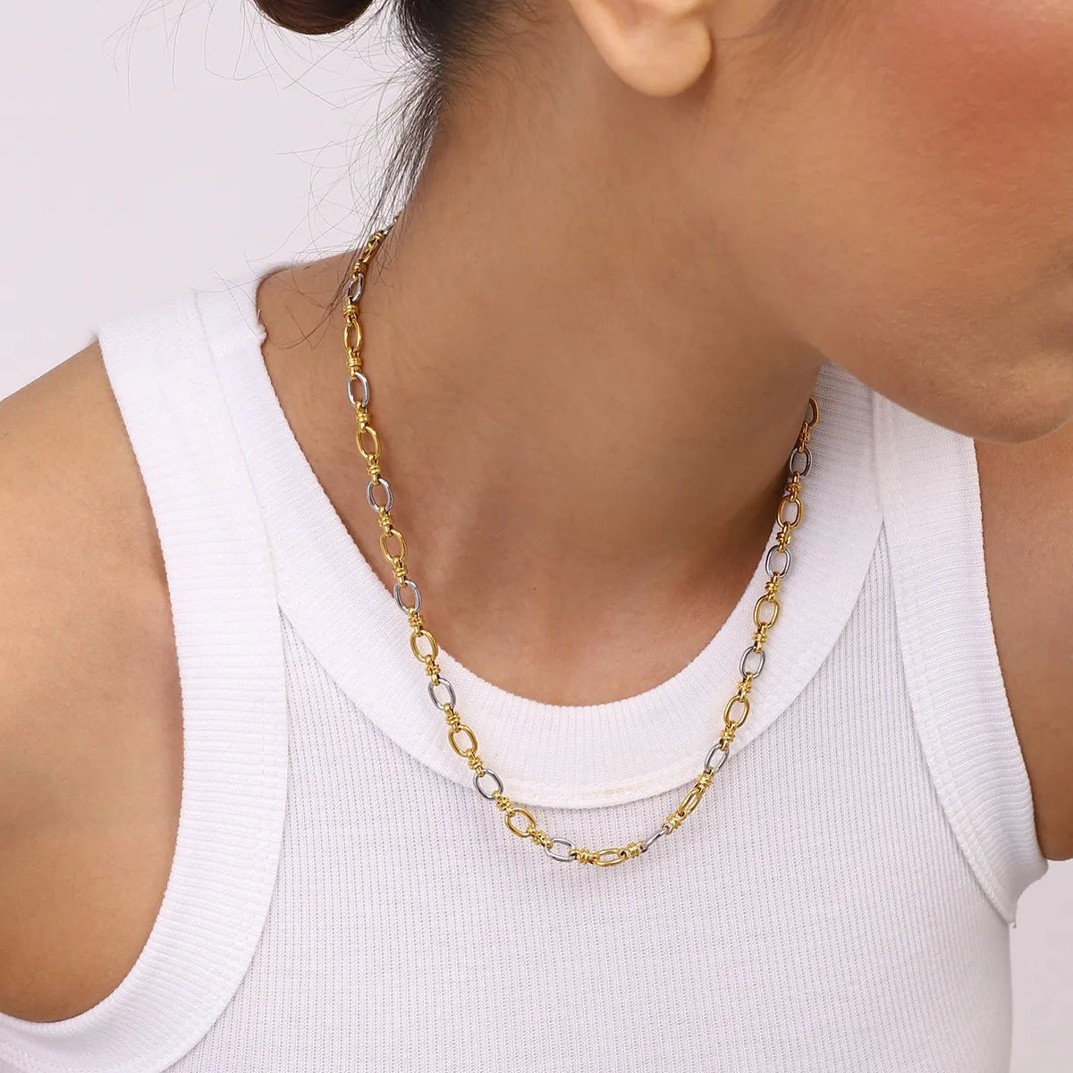 Two-Tone Chain Link Jewelry Set Gold One Size OutfitFlow