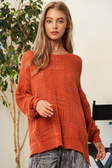 Davi & Dani Openwork Side Slit Drop Shoulder Knit Cover Up