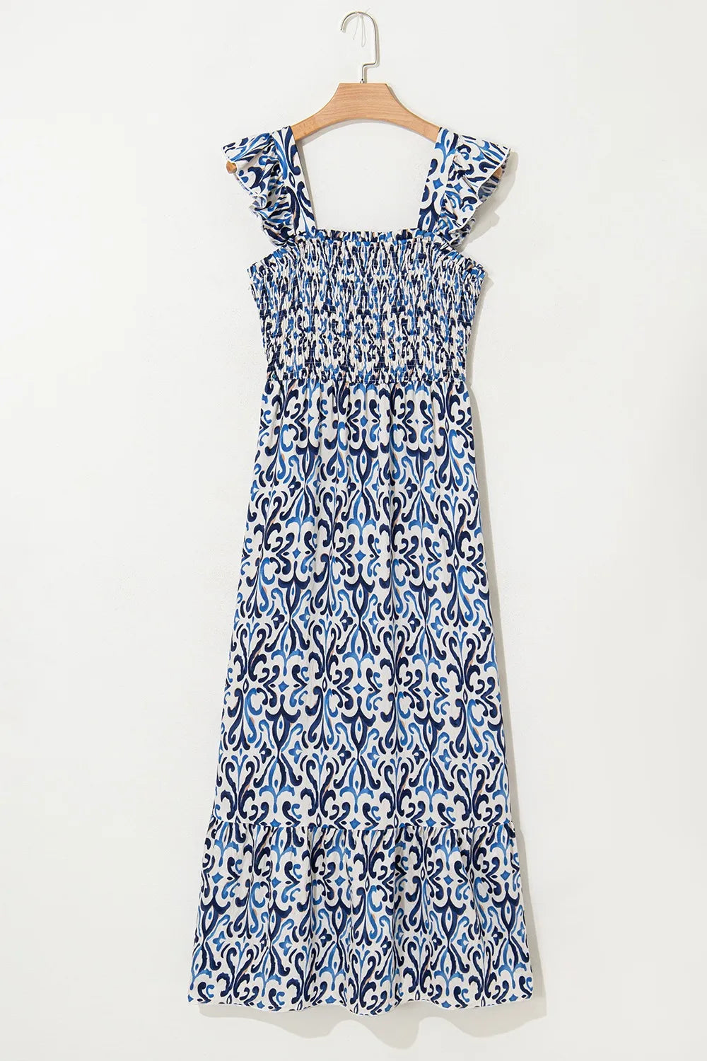 Smocked Printed Square Neck Dress OutfitFlow