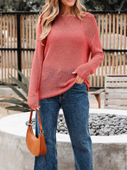 Crochet Hollow Out Long Sleeve Knit Top OutfitFlow