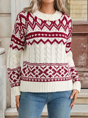 Christmas Cable Knit Long Sleeve Sweater OutfitFlow
