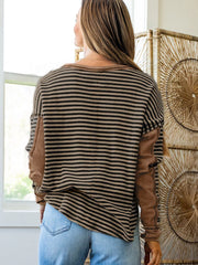 Stripe Thermal Knit Drop Shoulder Casual Top OutfitFlow