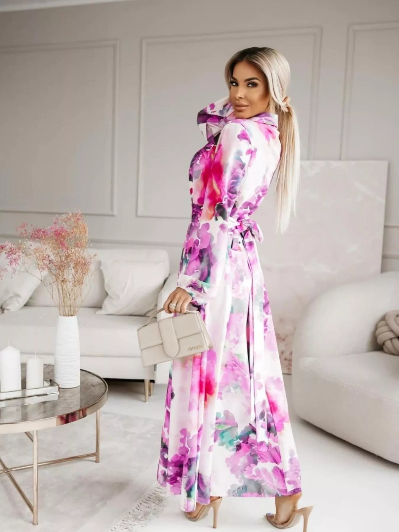 Printed Button Front Maxi Shirt Dress OutfitFlow