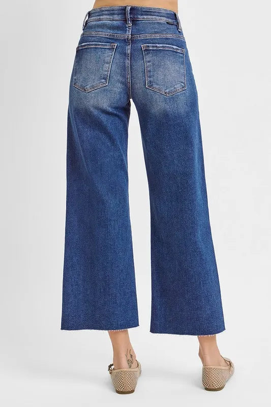 RISEN Raw Hem Wide Leg Cropped Jeans OutfitFlow