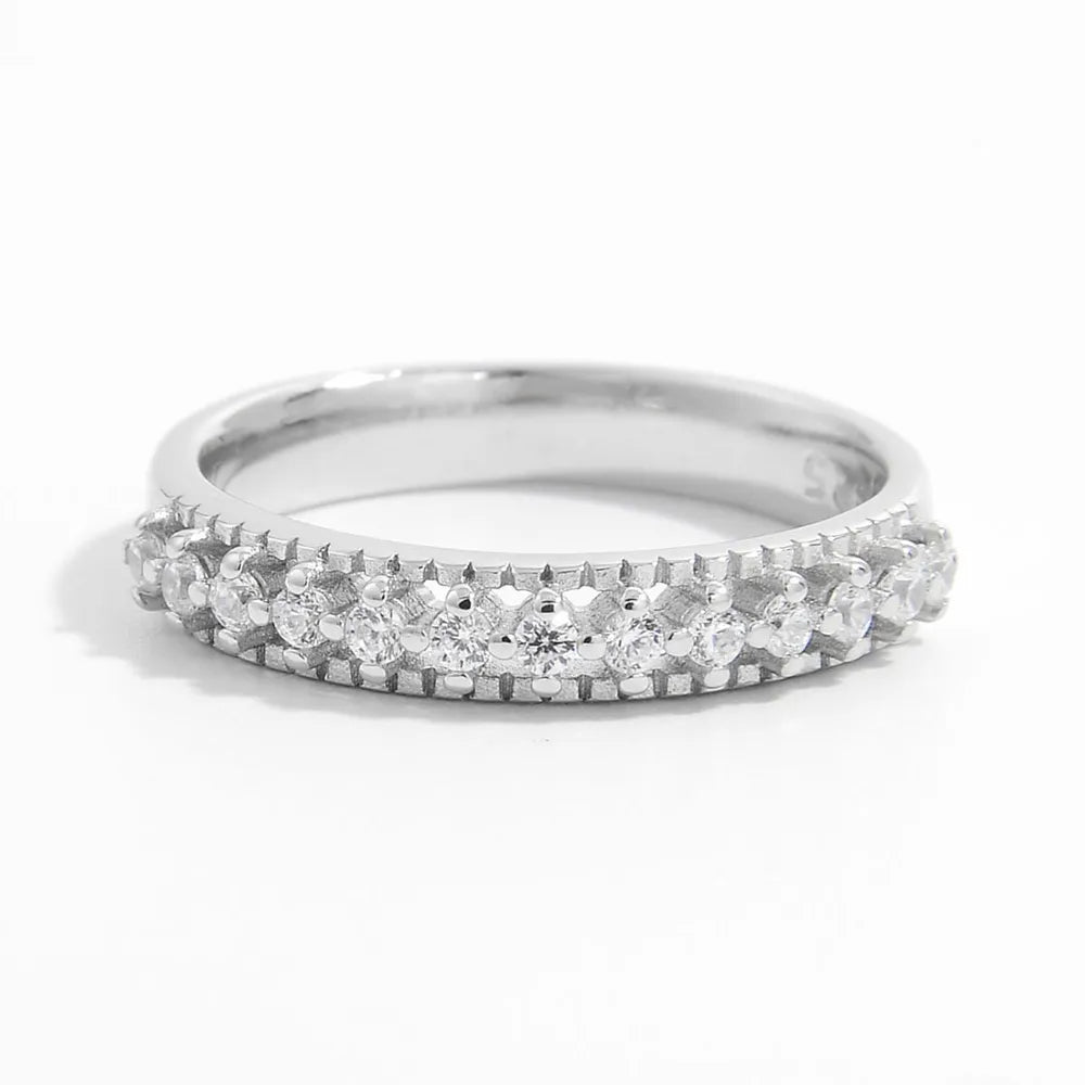 925 Sterling Silver Inlaid Zircon Ring Silver OutfitFlow