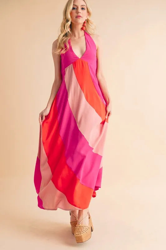 Color Block Sleeveless Maxi Dress OutfitFlow