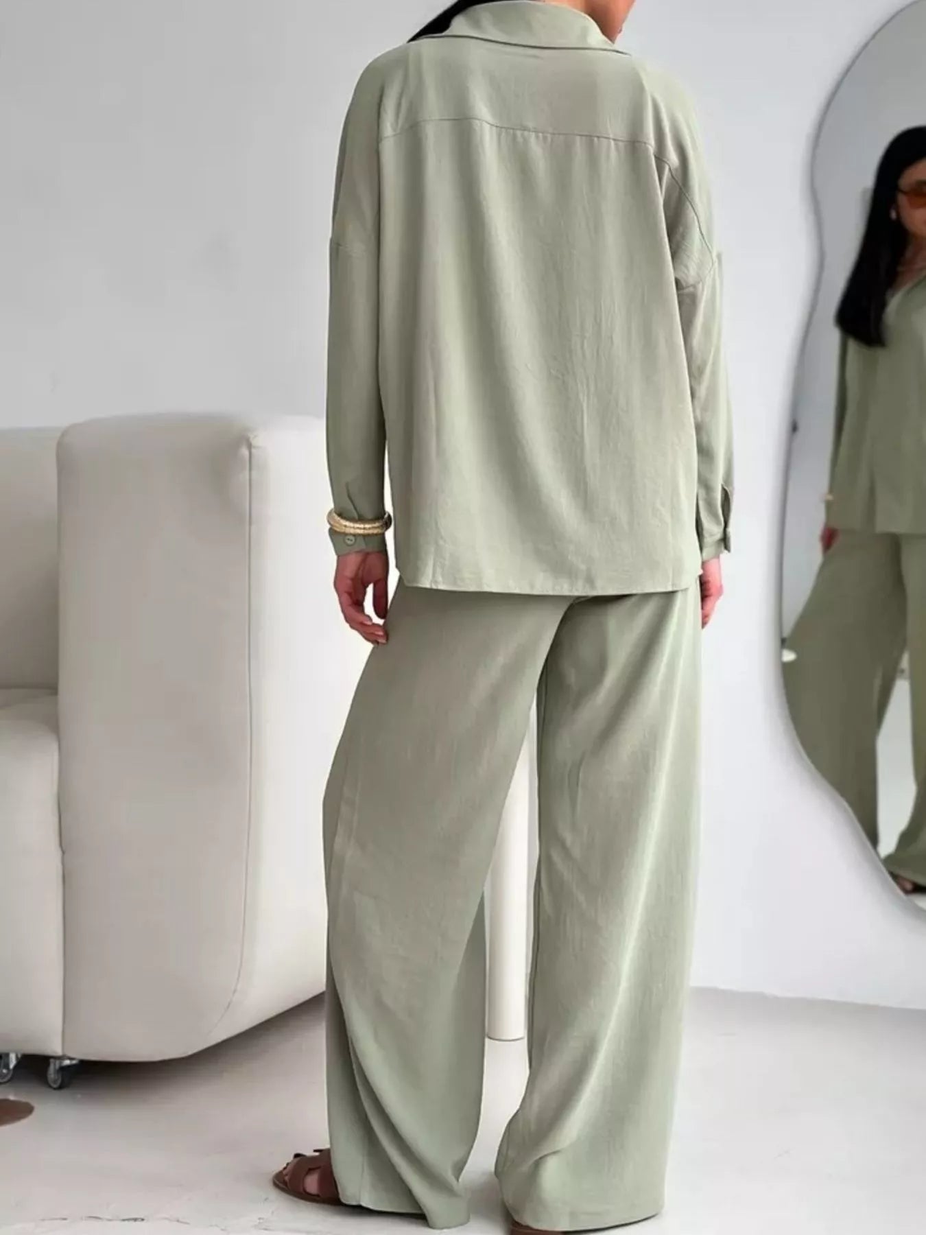 Button Down Shirt and Pants Set OutfitFlow