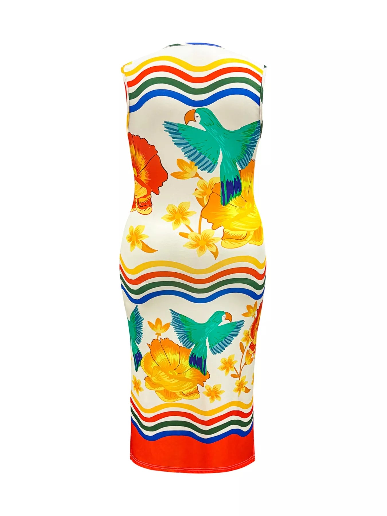 Plus Size Tropical Parrot Print Sleeveless Midi Dress Trendsi