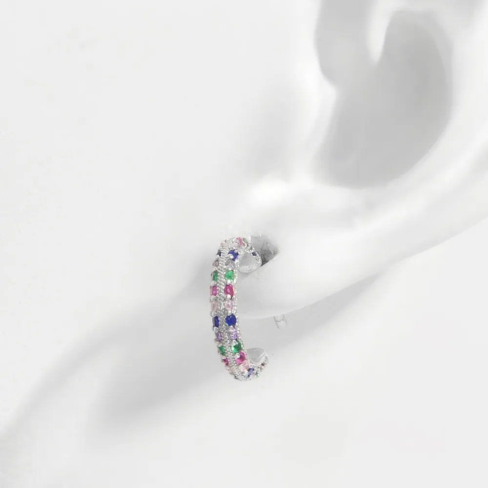 925 Sterling Silver Contrast Zircon Earrings Silver One Size OutfitFlow