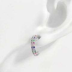 925 Sterling Silver Contrast Zircon Earrings Silver One Size OutfitFlow