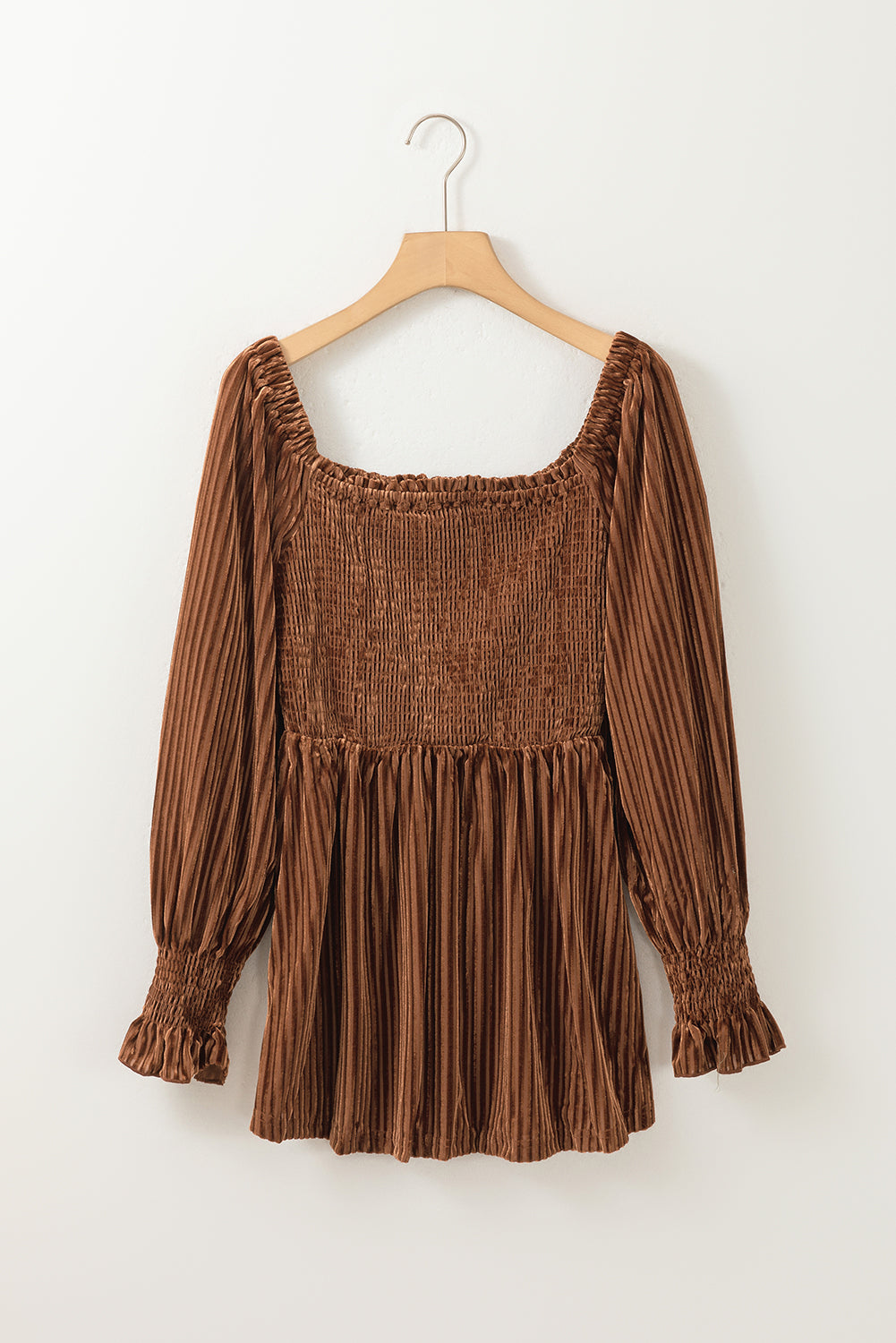 Outfit Flow - Smocked Ribbed Velvet Babydoll Top