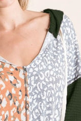 BiBi Popcorn Waffle Knit Hoodie with Print Block Front OutfitFlow