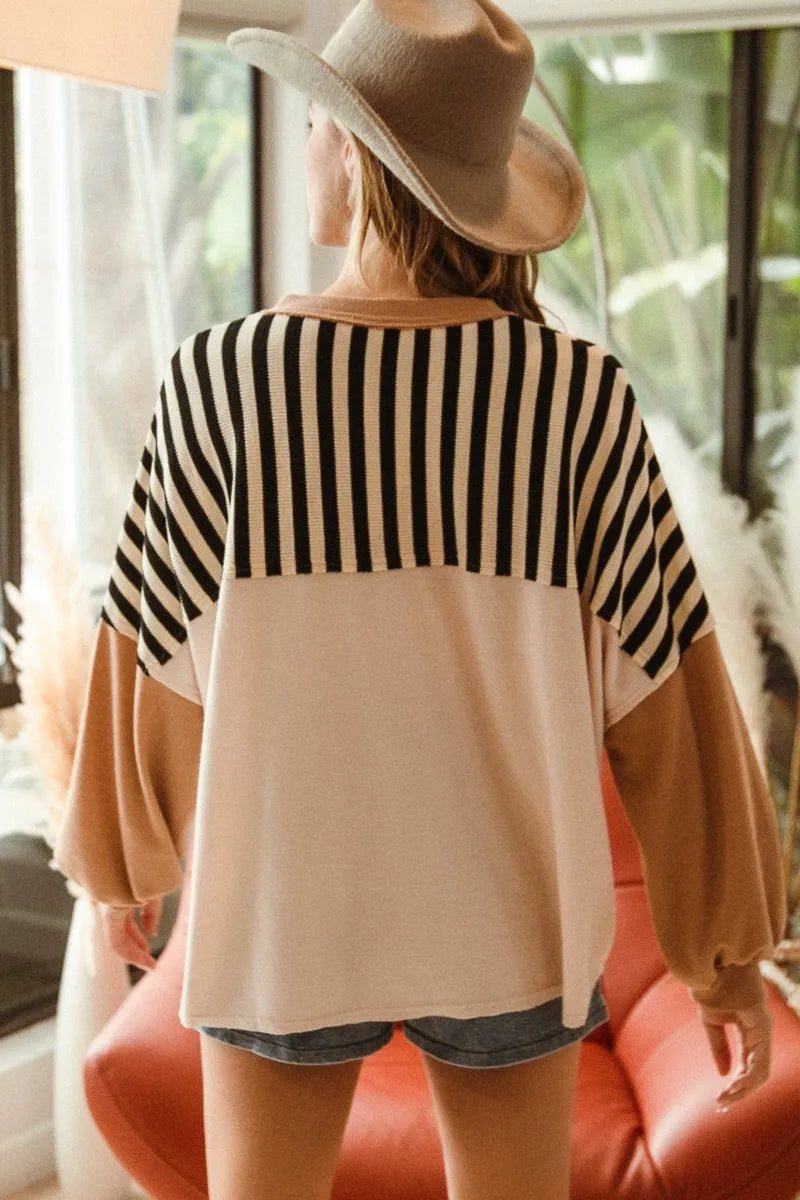 BiBi Star Patchwork Mixed Long Sleeve Top OutfitFlow