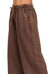 Zenana Acid Wash Fleece Palazzo Sweatpants with Pockets OutfitFlow