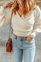 Outfit Flow - Ribbed Surplice Long Sleeve Sweater