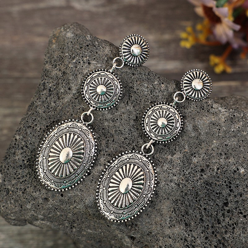 Vintage Alloy Dangle Earrings Silver One Size OutfitFlow