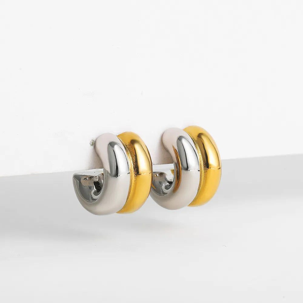 Stainless Steel Two-Tone Hoop Earrings OutfitFlow