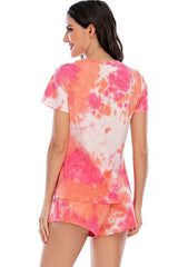 Outfit Flow - Tie-Dye Round Neck Short Sleeve Top and Shorts Lounge Set