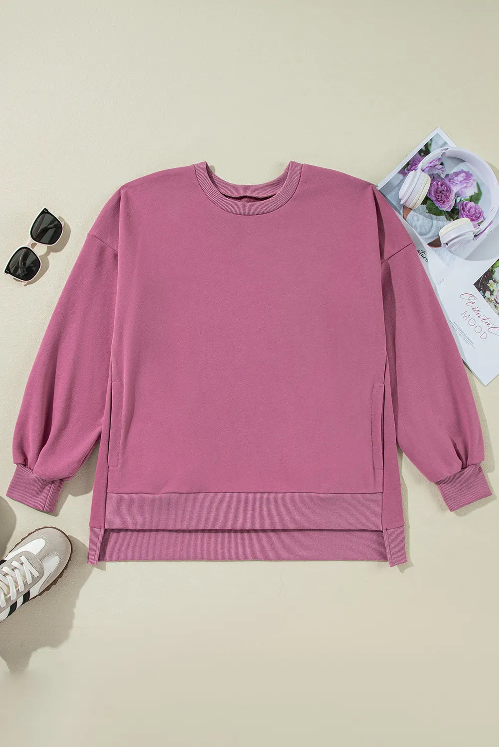 Outfit Flow - High-Low Round Neck Long Sleeve Sweatshirt