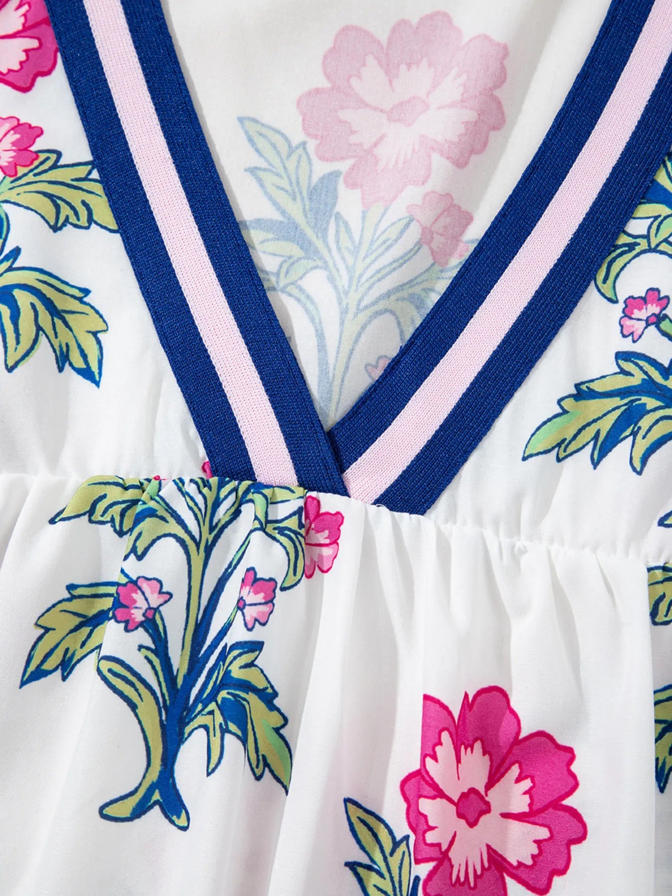 Floral Print Striped V Neck Blouse OutfitFlow