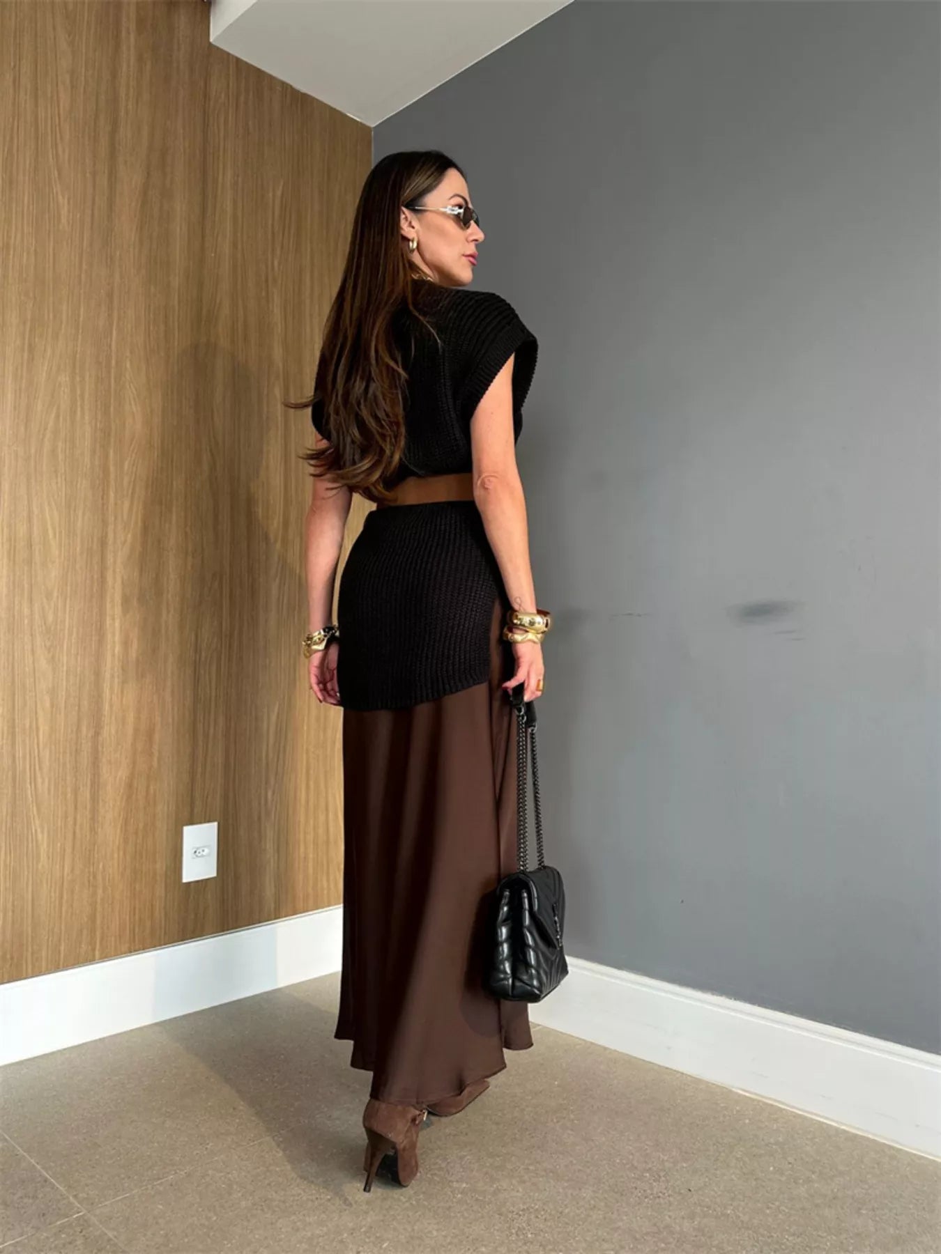 Round Neck Cap Sleeve Sweater Dress OutfitFlow