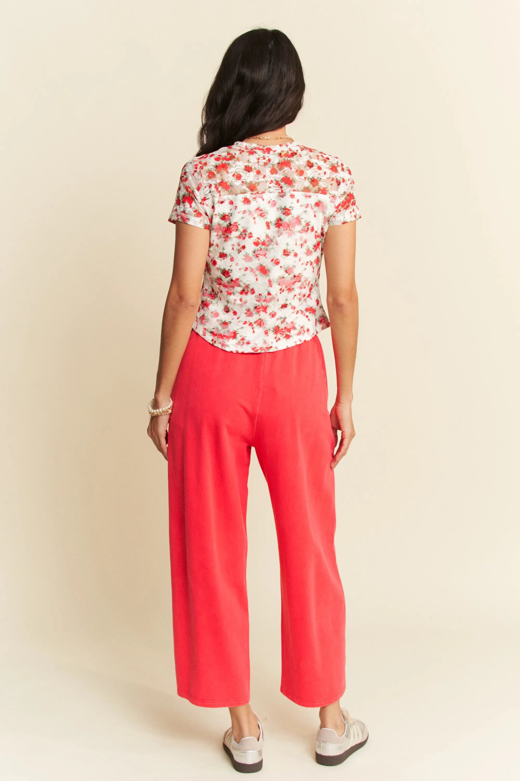 Davi & Dani Ribbon Short Sleeve Layered Mesh Top OutfitFlow