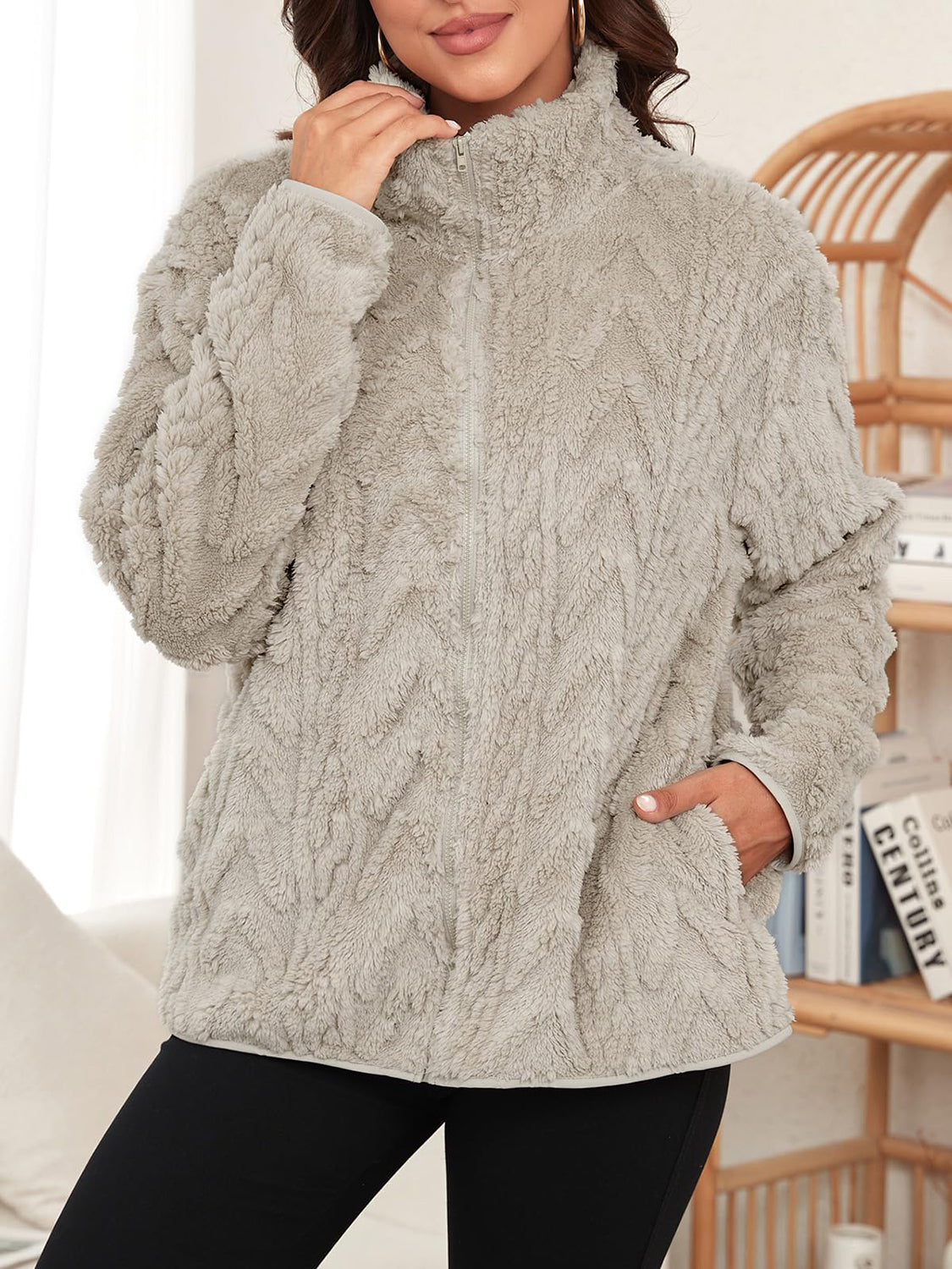 Outfit Flow - Fuzzy Zip Up Long Sleeve Jacket