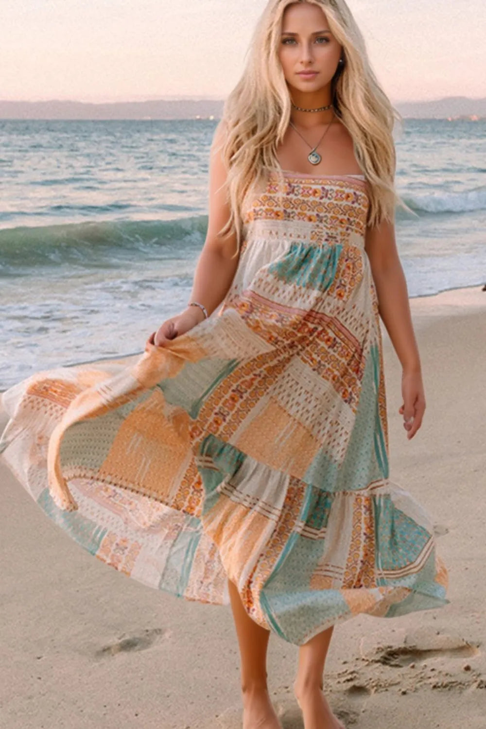 Printed Square Neck Cami Dress OutfitFlow