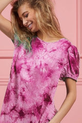 BiBi Puff Sleeve With Side Pockets Tie Dye Dress OutfitFlow