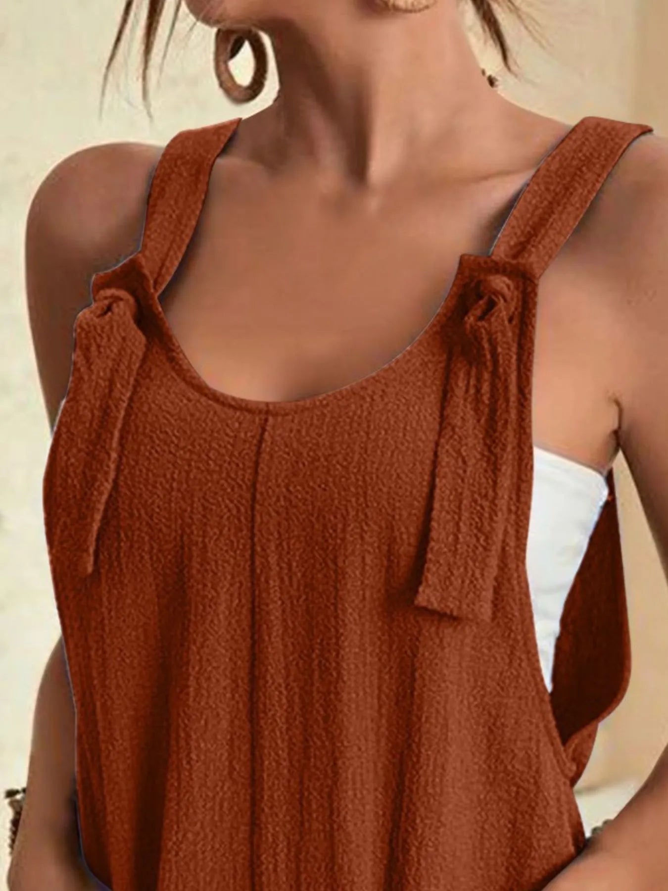 Full Size Knot Strap Romper with Pockets Plus Size OutfitFlow