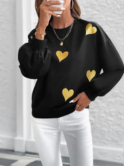 Heart Print Long Sleeve Sweatshirt OutfitFlow