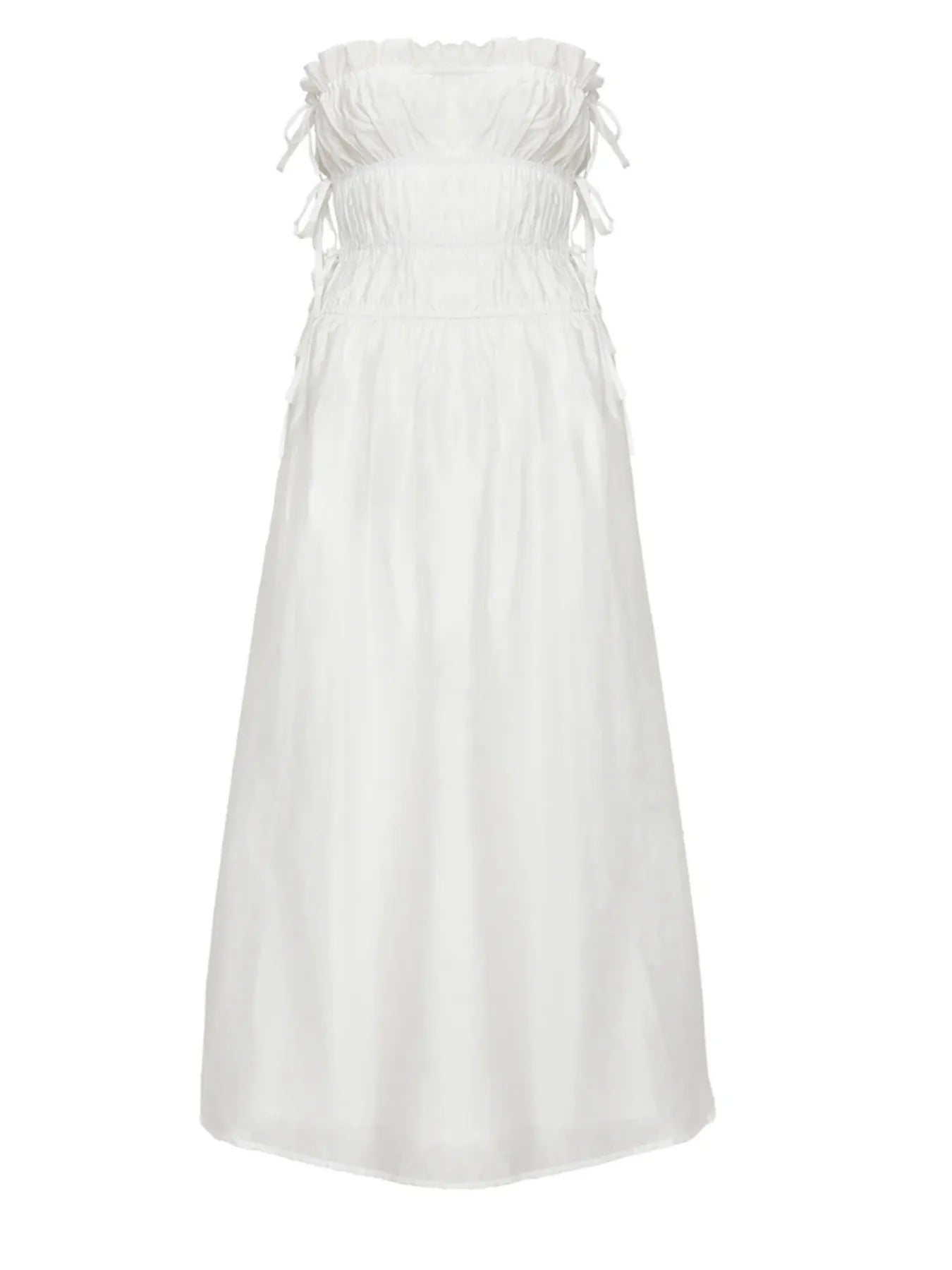 Strapless Smocked Mini Dress with Asymmetric Hem OutfitFlow