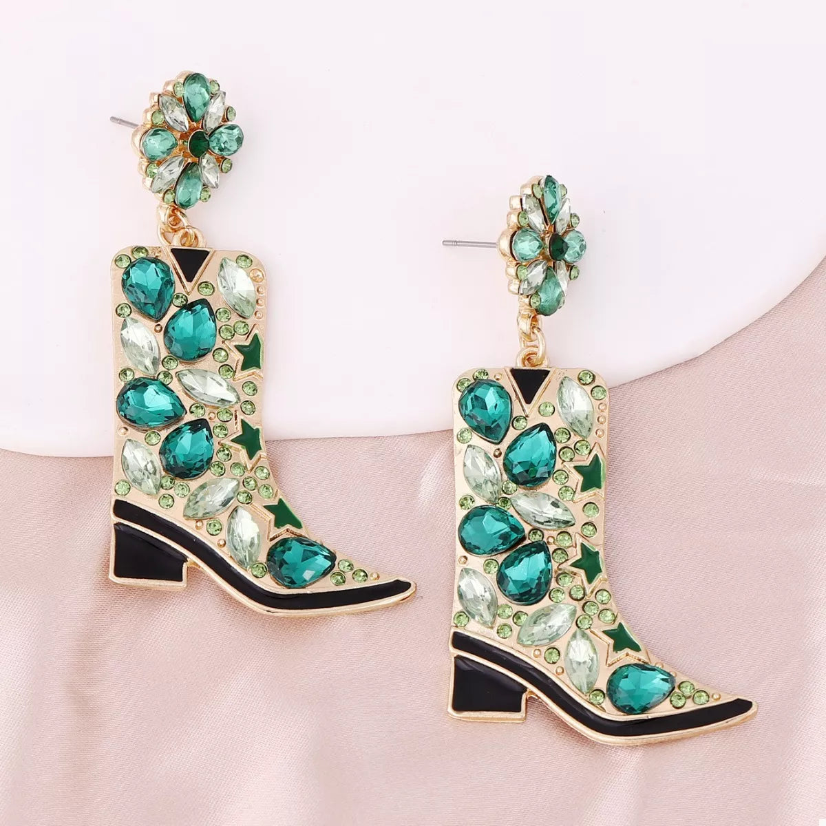 Western Boot Dangle Earrings with Rhinestones OutfitFlow