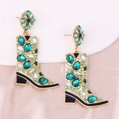 Western Boot Dangle Earrings with Rhinestones OutfitFlow