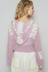 POL Vintage Washed Crochet Hoodie Jacket With Patchwork OutfitFlow