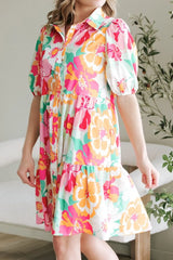 Button Down Floral Puff Sleeve Babydoll Dress OutfitFlow