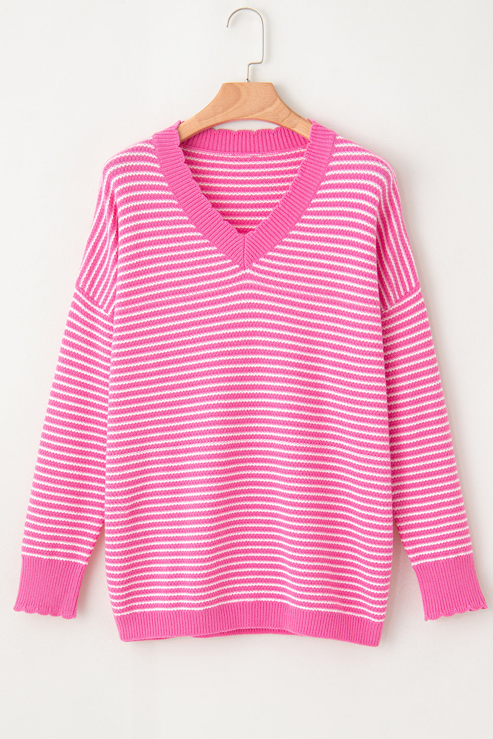 Outfit Flow - Striped V-Neck Dropped Shoulder Sweater