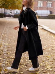 Pocketed Collared Neck Long Sleeve Coat Trendsi