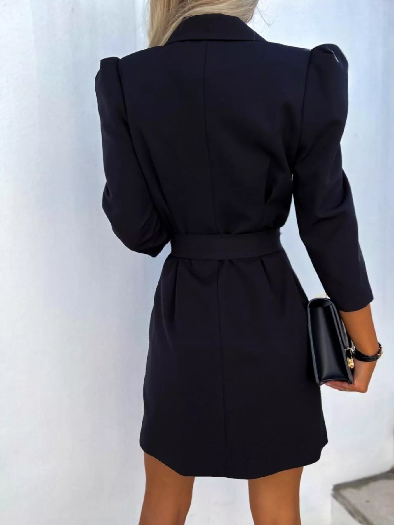 3/4 Sleeve Belted Blazer Dress OutfitFlow