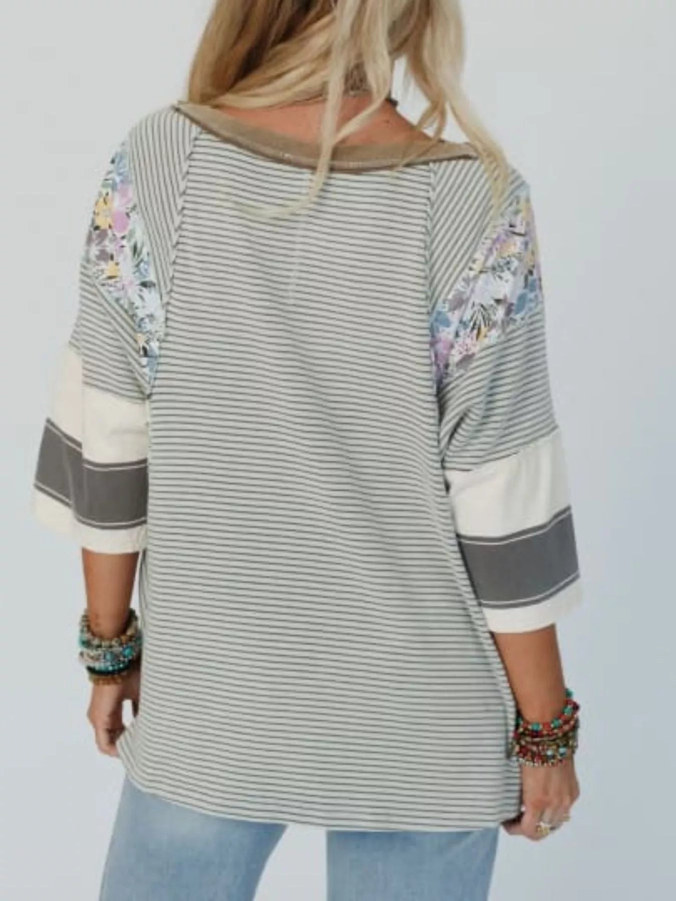 Striped Floral Long Sleeve T-Shirt OutfitFlow