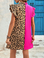 Leopard Color Block Ruffle Sleeve Dress OutfitFlow