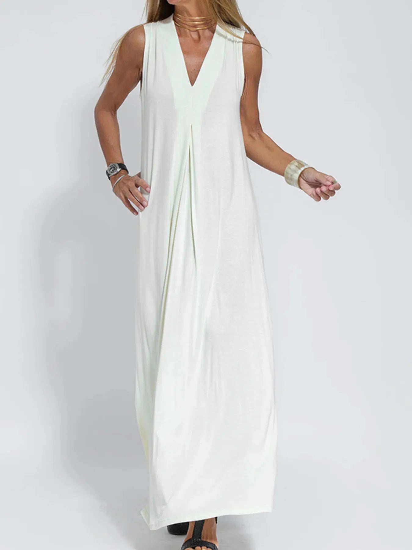 Full Size V-Neck Sleeveless Maxi Dress with Slit Plus Size OutfitFlow