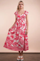 VERY J Tropical Printed Midi Summer Boho Dress Tomato Mix OutfitFlow