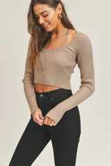 MABLE Long Sleeve Crop Sweater Top and Inner Bra Set OutfitFlow