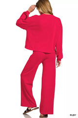 Zenana French Rib Pullover and Pants Set OutfitFlow