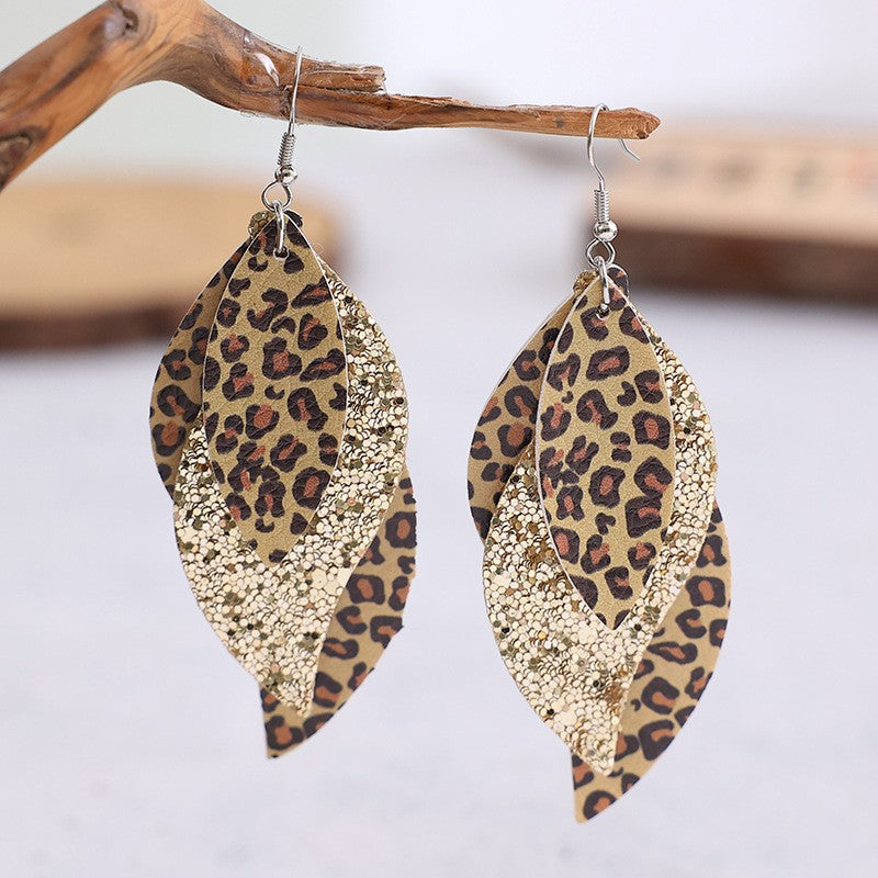 Outfit Flow - PU Leather Leopard Leaf Earrings