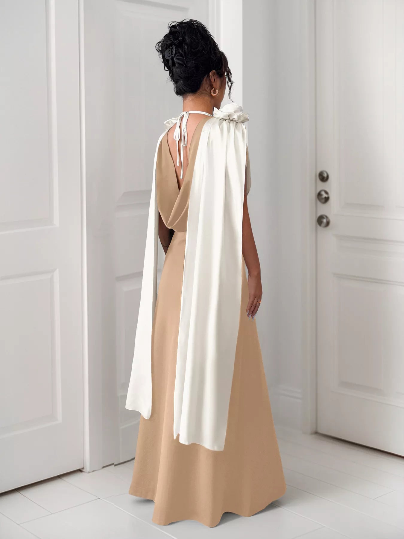 Floral Applique Two Tone Maxi Dress OutfitFlow