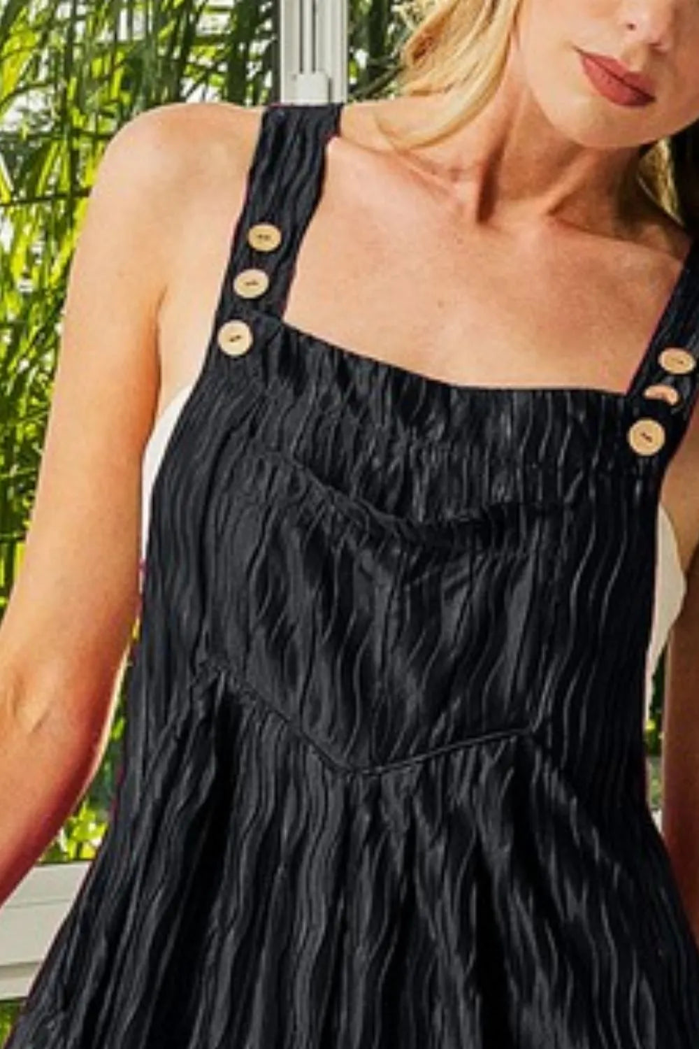 BiBi Wave Pleated Wide Legs Shortalls OutfitFlow